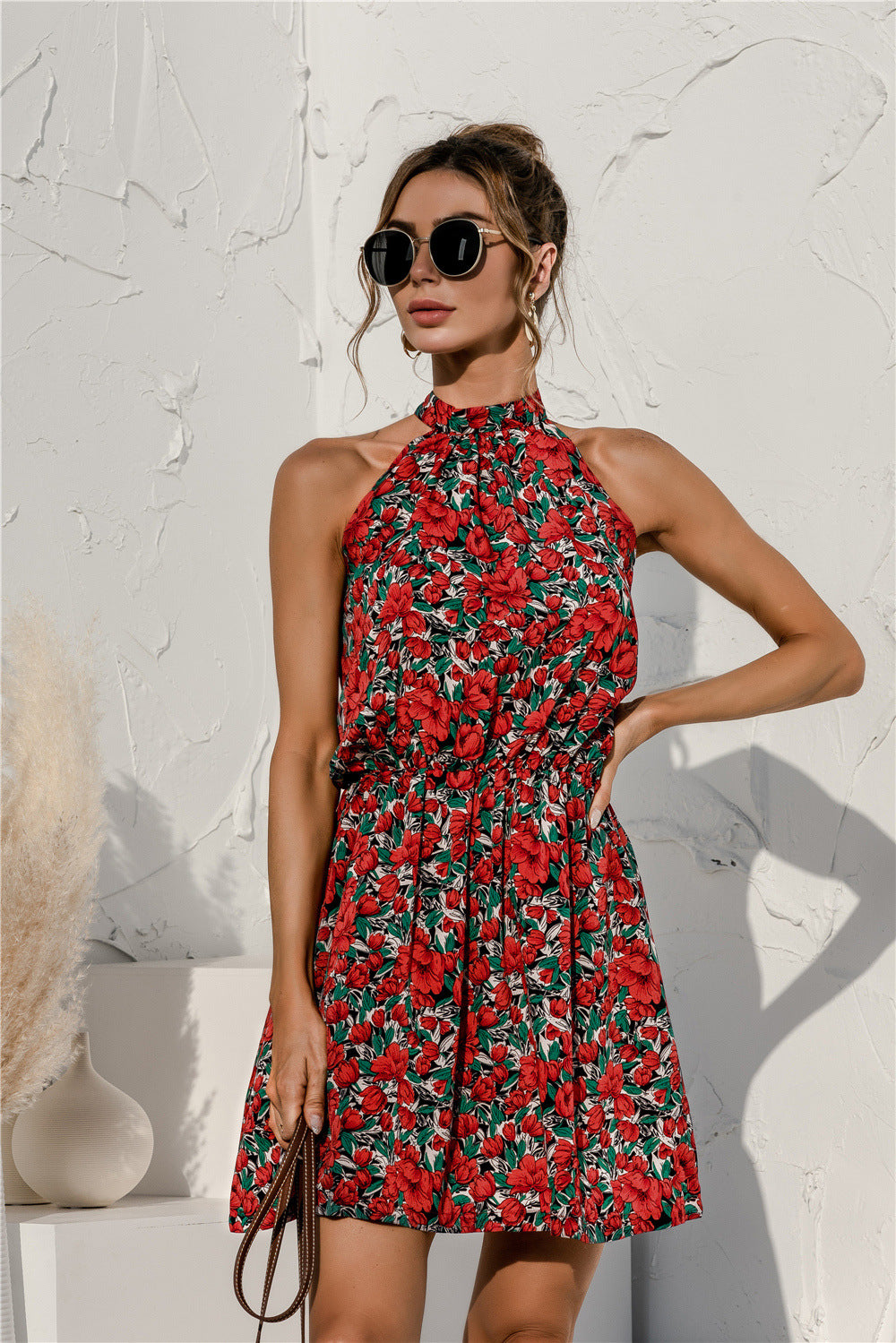 Popular Independent Station Popular Halter Floral Tie-neck Strapless Sexy Dress