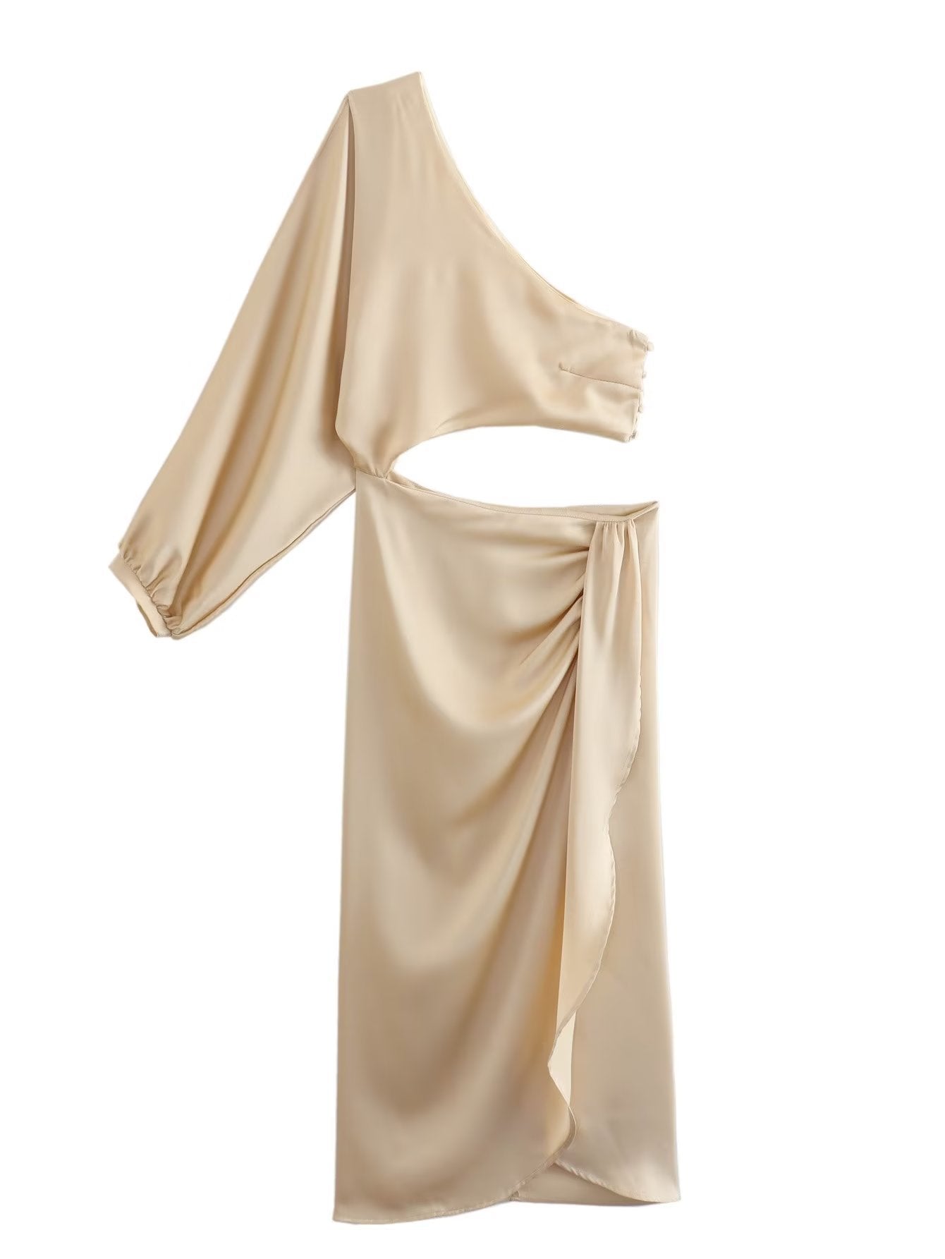 Summer New Silk Satin Texture One Shoulder Light Luxury Dress High Sense