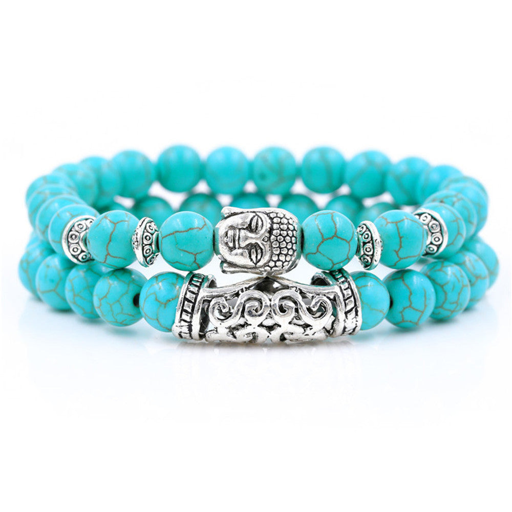 Creative Personality Energy Stone Hand-worn UFO Buddha Head Round Tube Wristband Bracelet Suit