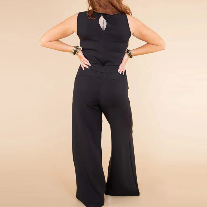 Solid Color Jumpsuit Sleeveless Tops Tie Elastic Pants Romper