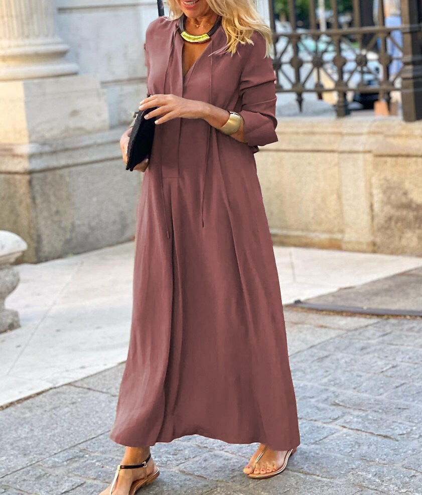 Casual Look Solid Color Lapel Long Sleeve Shirt Dress