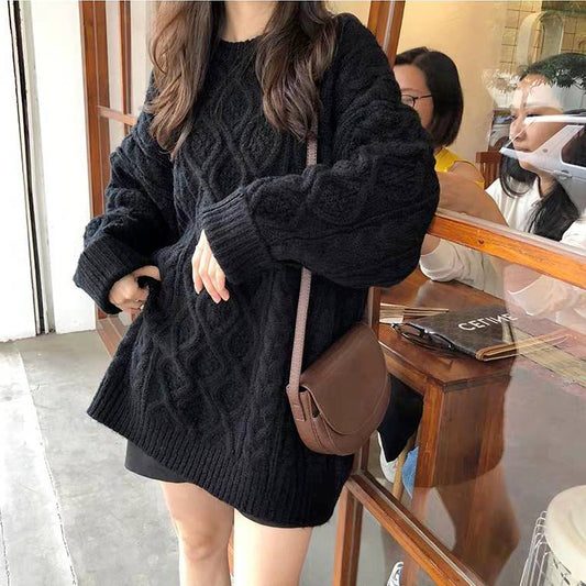 Cozy Comfort with a Lazy Style Loose Twist Mid-length Sweater for Women