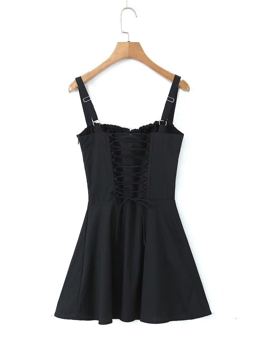 Women's High Waist A- Line Dress With Suspenders