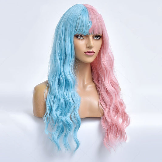 Women's Blue Pink Long Curly Hair Chemical Fiber Wig