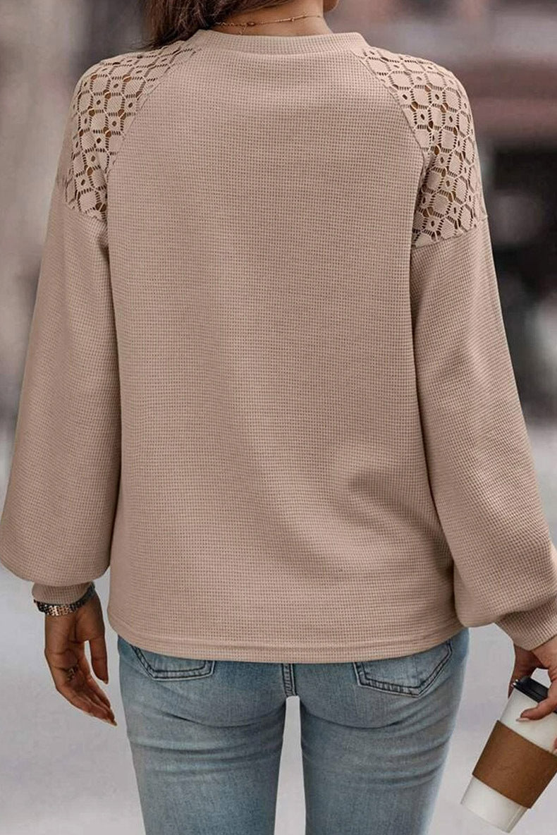 Autumn Solid Color Lace Splicing Pullover Long Sleeve