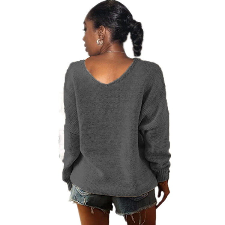 Women's Casual V-neck Slim Knit Sweater