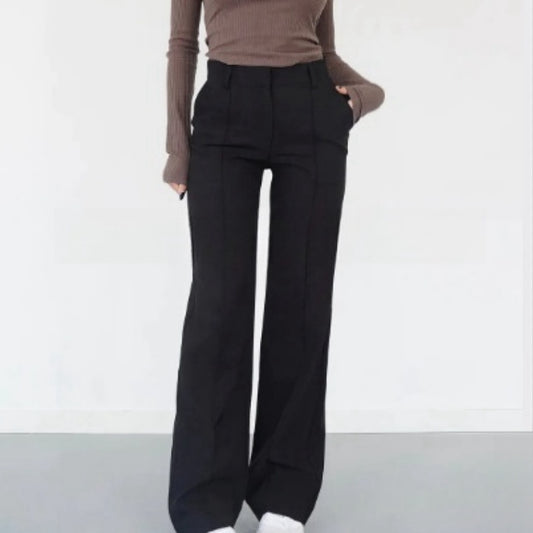Women's Slim-Fit Straight Pants with Casual Design Stitching