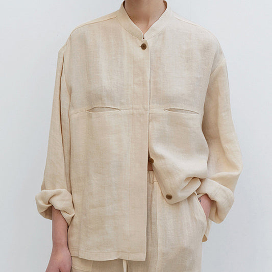 Artistic Retro Pure Linen Shirt for Women, a Versatile Autumn Wardrobe Choice
