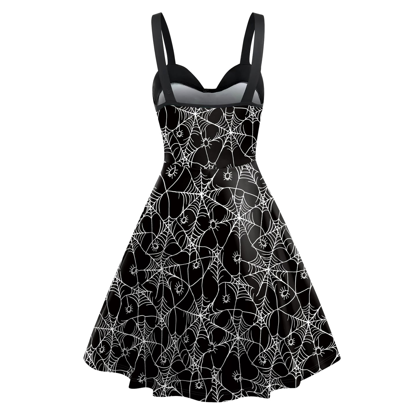 Women's Skeleton Spider Web Digital Printing Slip Dress