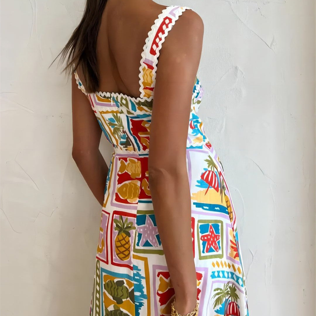 Fashionable Strapless Dress with Graffiti Design