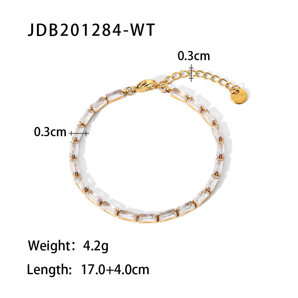 Stainless Steel Square Zircon Bracelet For Women