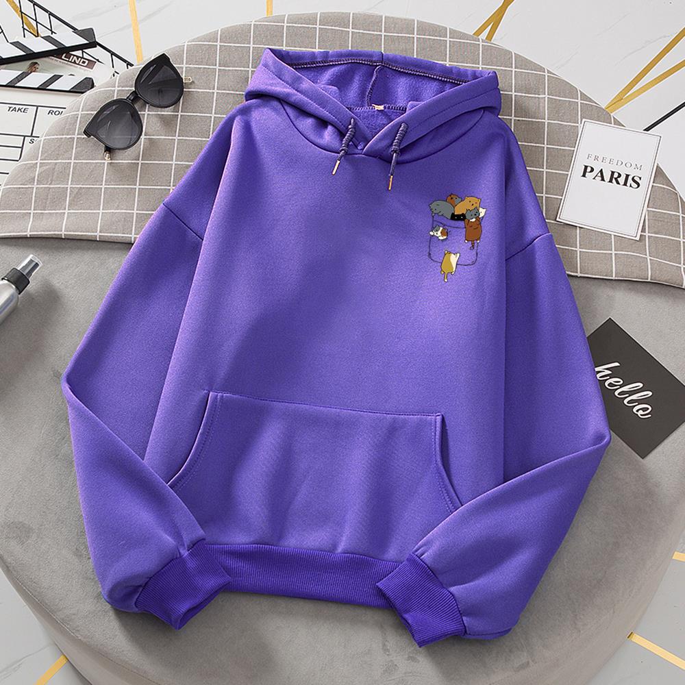 Popular Women's Pocket Cat Fleece Long-sleeved Sweater Hoodie