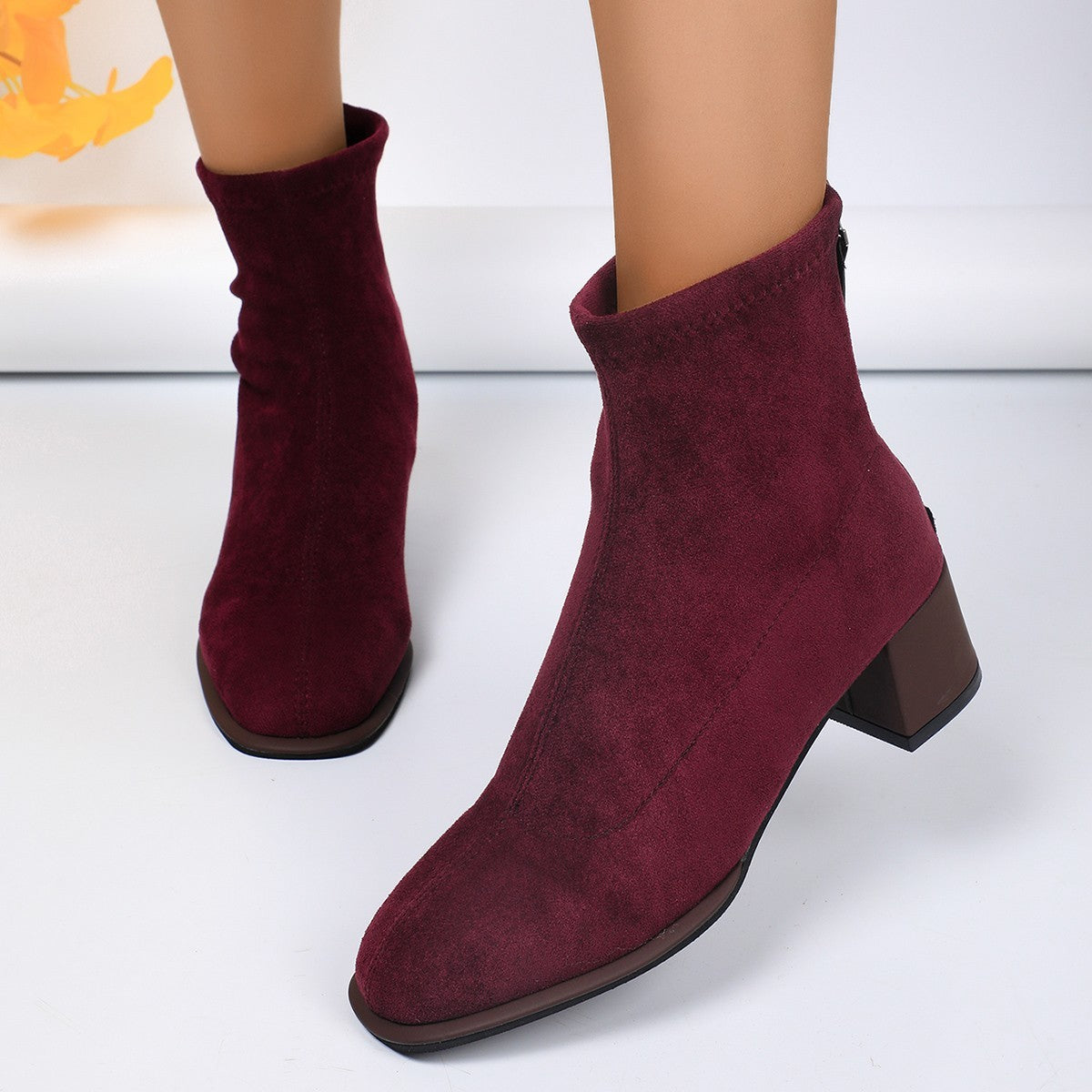 New Women's Chunky Heel Round Toe High Boots