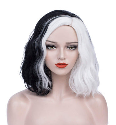 Black and White Medium Long Curly Wig