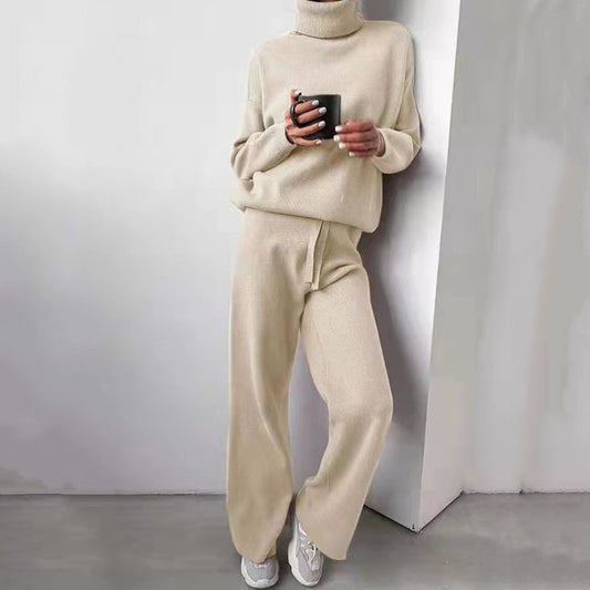 Casual Fashion Sweater Knitted Trousers Two-piece Suit
