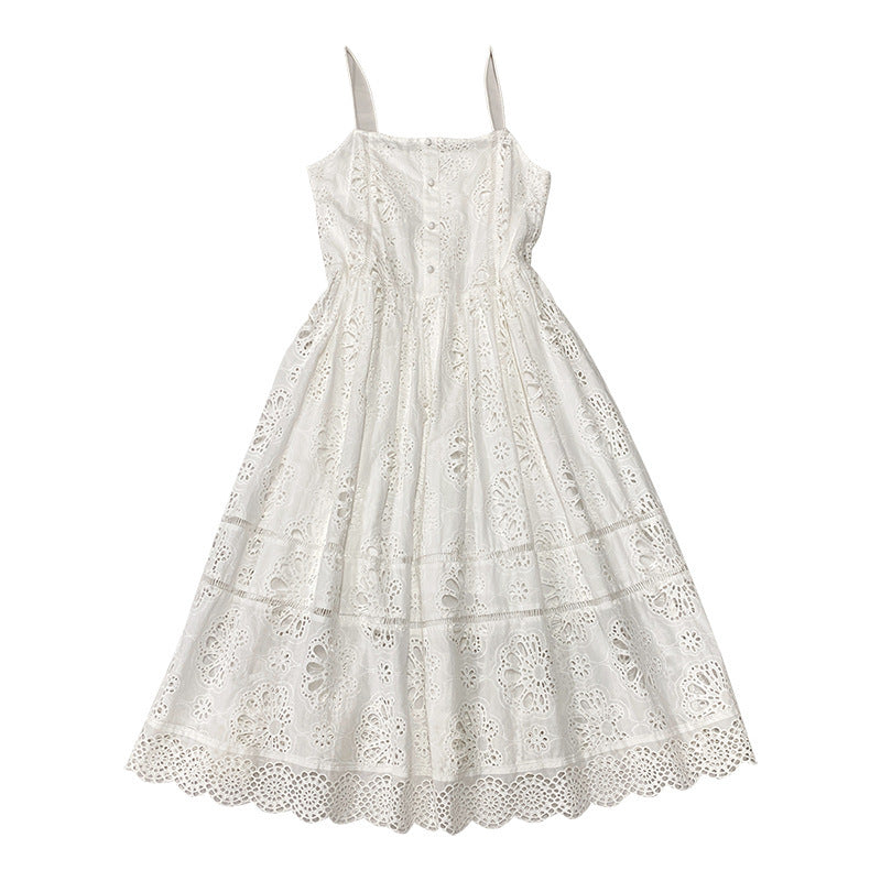 White Embroidered Suspender Maxi Beach Dress