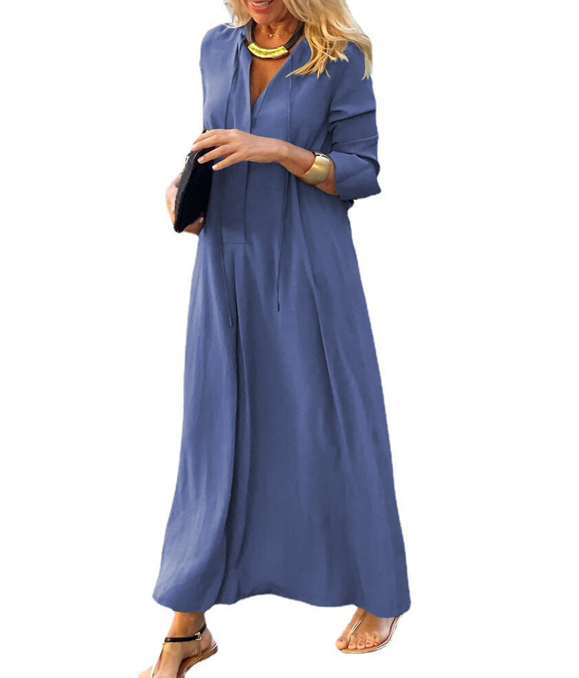 Casual Look Solid Color Lapel Long Sleeve Shirt Dress