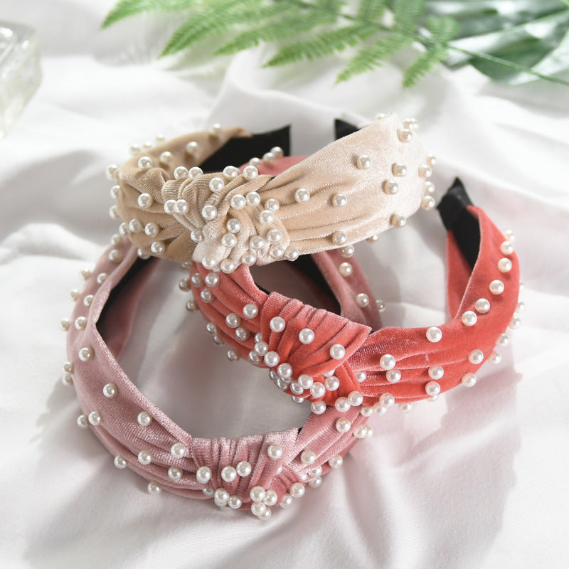 Nail Pearl Velvet Knot Hair Hoop