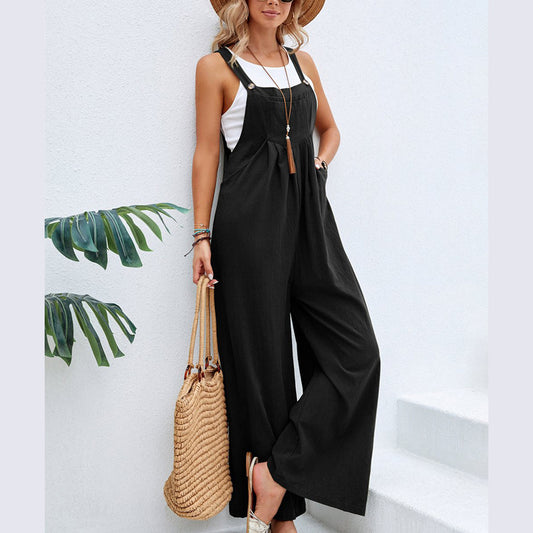 Hot-selling Women's Solid Color Casual Suspender Trousers Overall