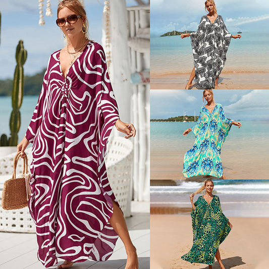 European And American Women's Seaside Vacation Robe Beach Dress Long Skirt