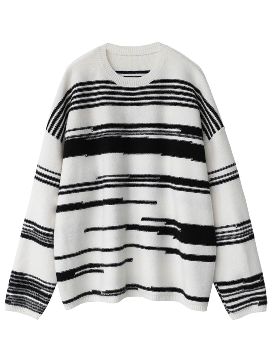 Loose Irregular Stripe Sweater for Women: Street Casual Style