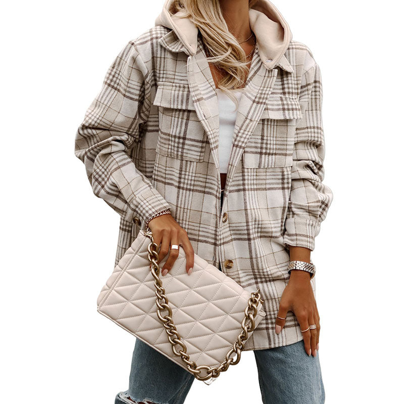 Autumn New Plaid Long-sleeved Coat Women's Loose Casual