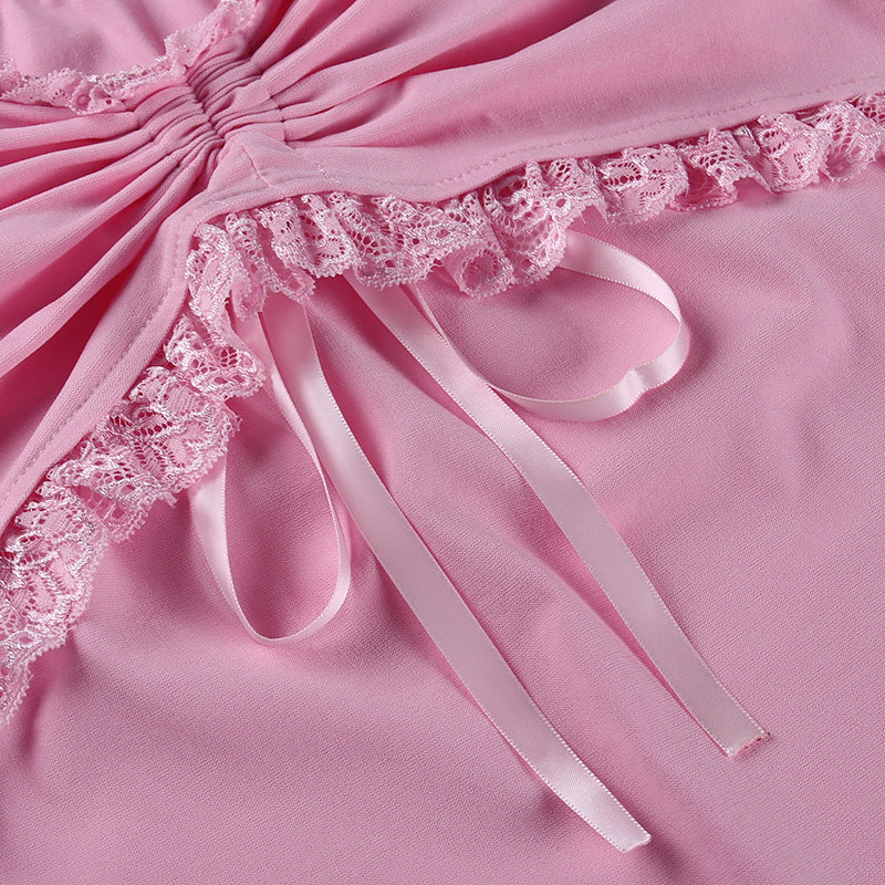 Women's Slip Dress with Lace Drawstring Detail