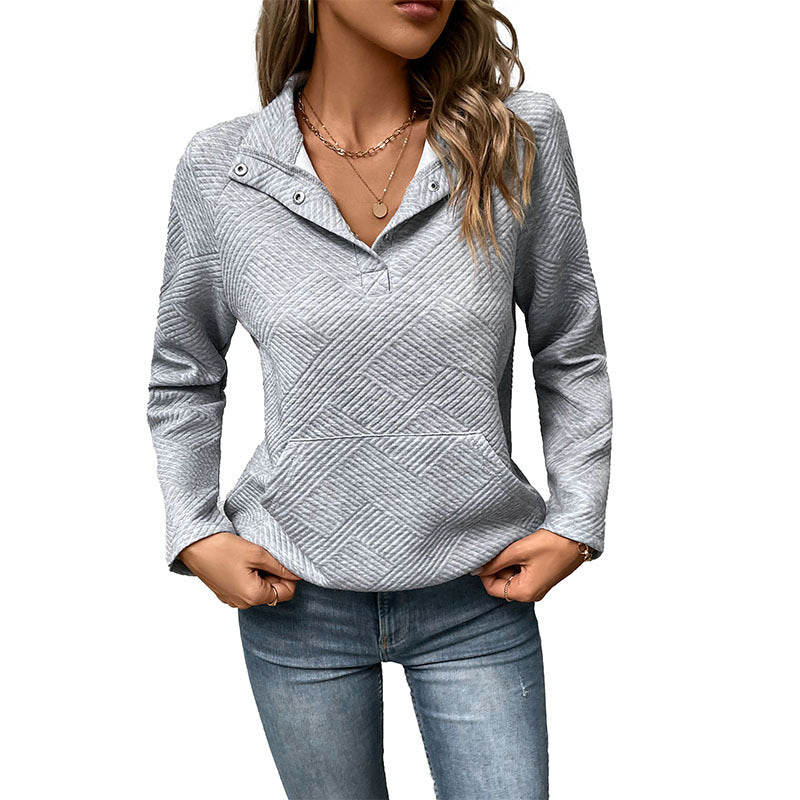 Solid Color Stand Collar Sweater with Long Sleeves