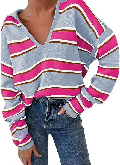 College Style Striped Knitted Long Sleeve Top