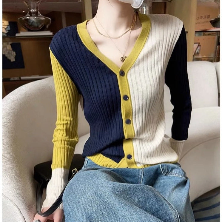 Trendy Multicolor V-Neck Knitted Cardigan for Women