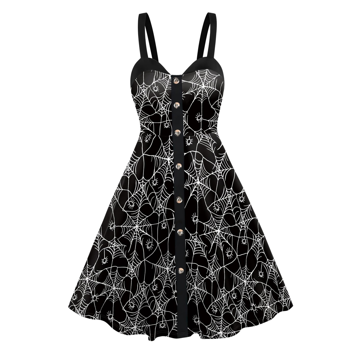 Women's Skeleton Spider Web Digital Printing Slip Dress