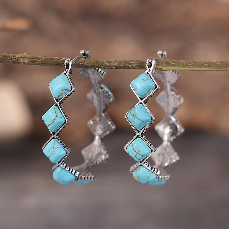 Exaggerated Diamond Turquoise U-shaped Earrings