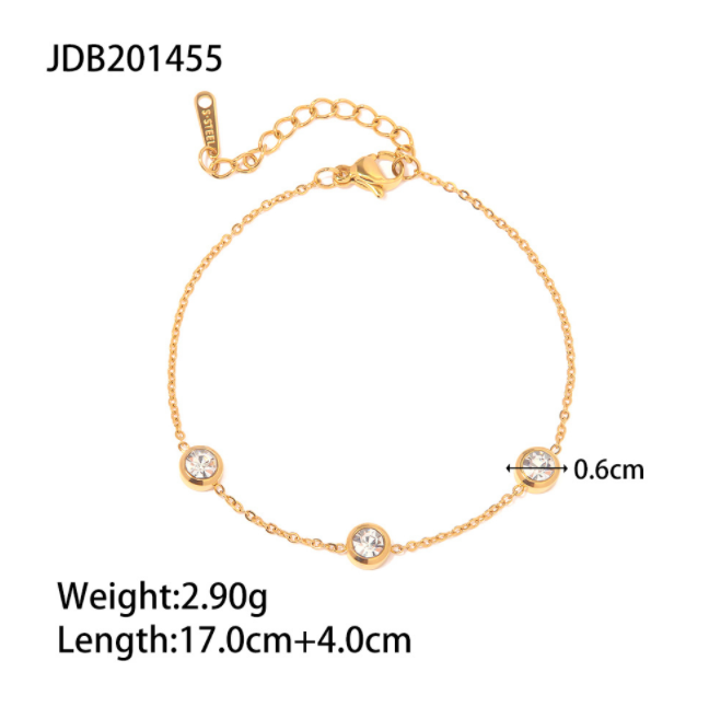 Fashion 18K Gold Plated Round Zircon Stainless Steel Bracelet