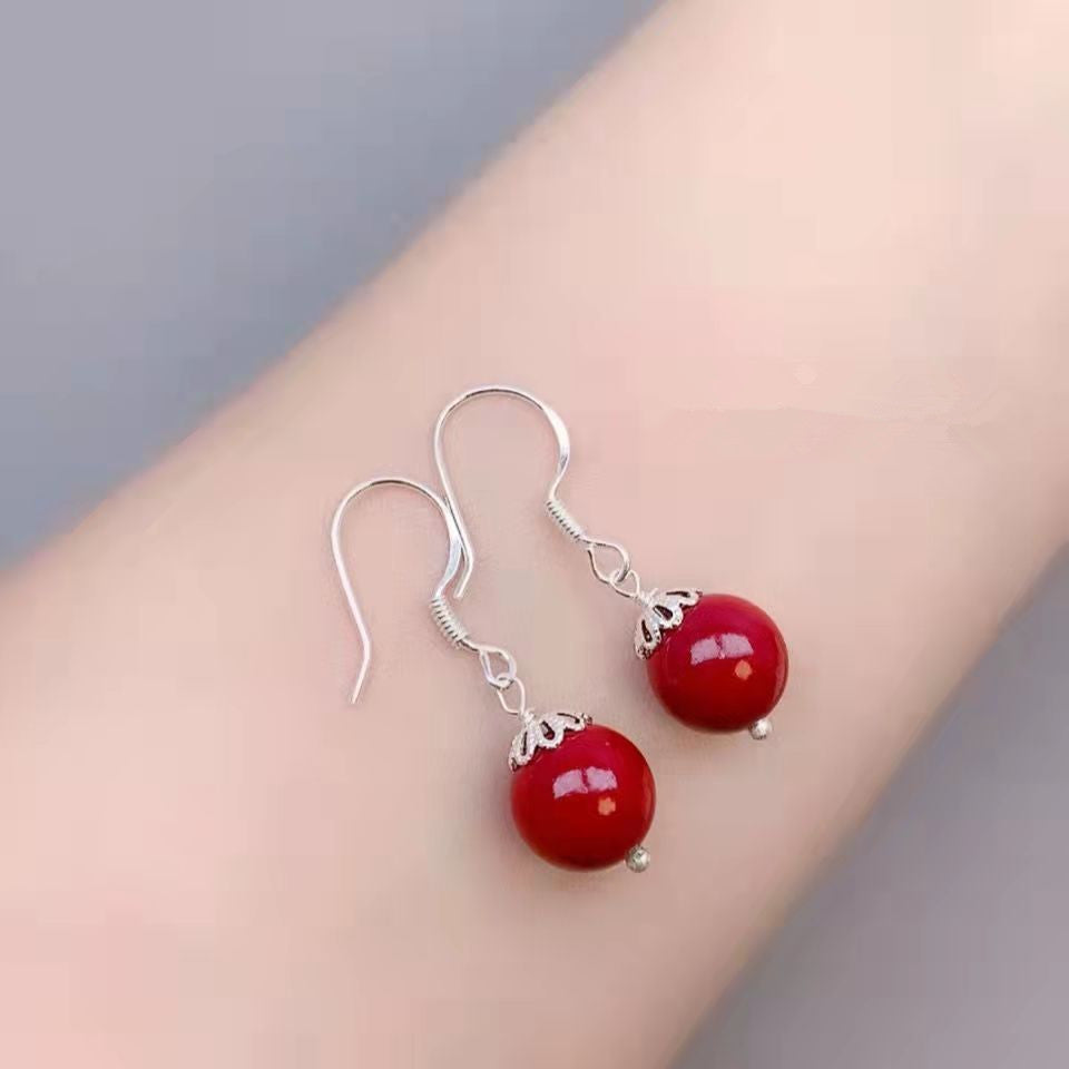 Women's Fashion Simple Raw Ore Cinnabar Ear Studs