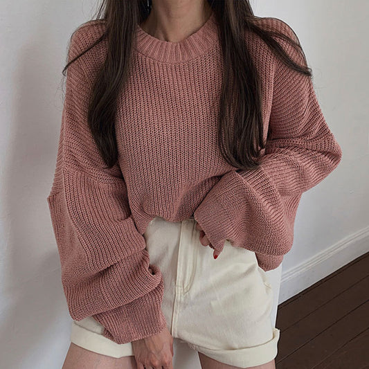 Loose Casual Solid Color Long Sweater for Women