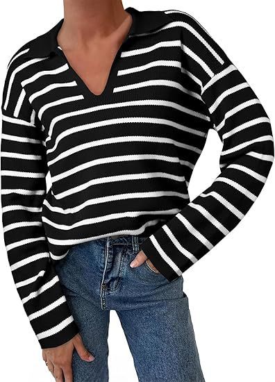 College Style Striped Knitted Long Sleeve Top