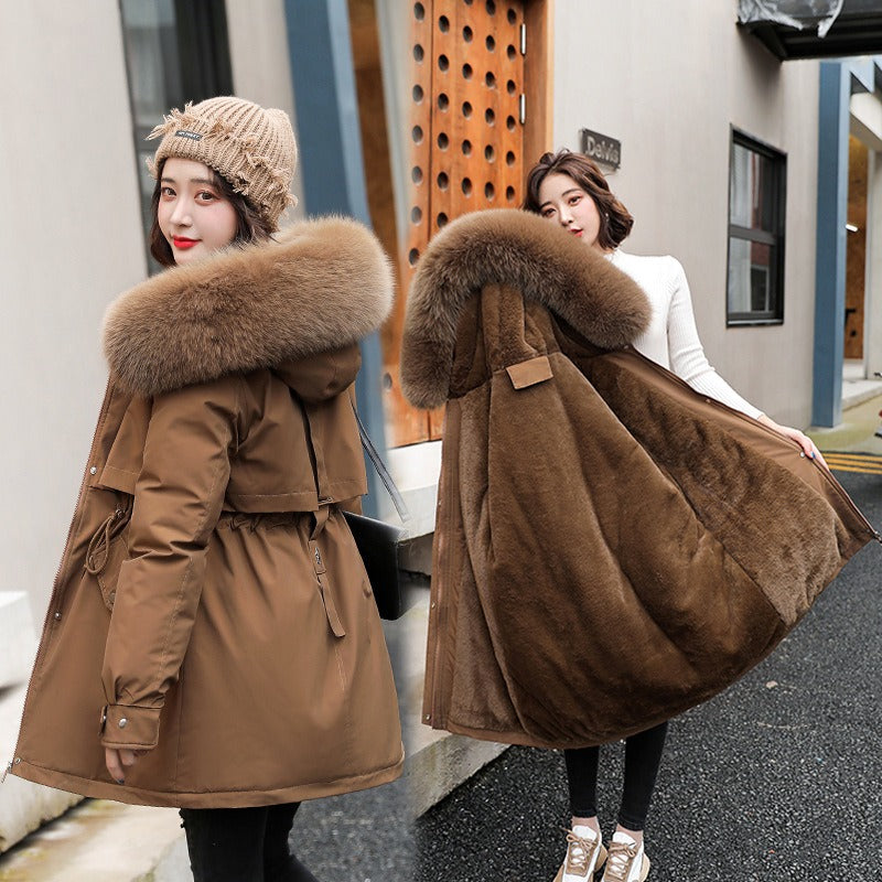 Cotton jacket, small stature, winter plush and thick oversized cotton jacket for women