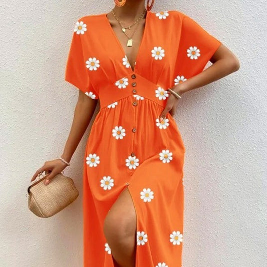 Mid-Length Dress with Floral Print for Women