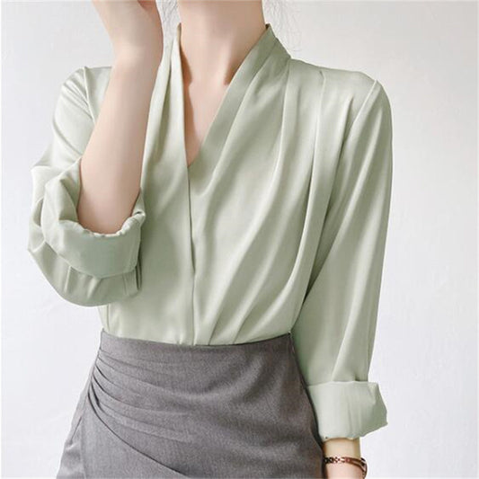 Summer V-Neck Satin Shirt Top for Women