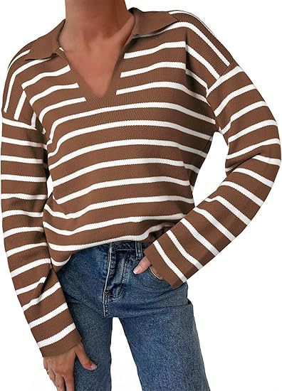 College Style Striped Knitted Long Sleeve Top