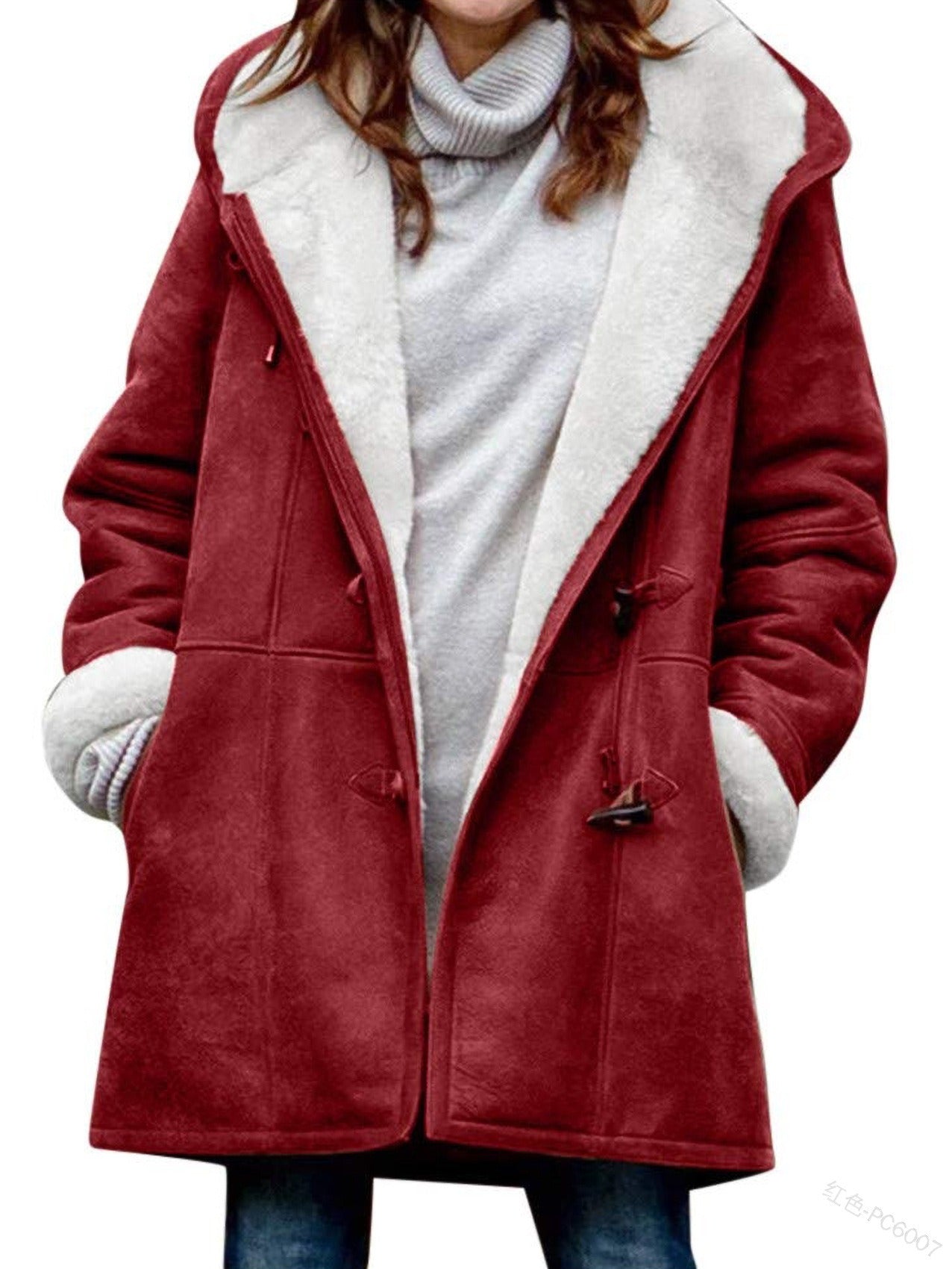 Long sleeved cowhide button women's plush warm jacket