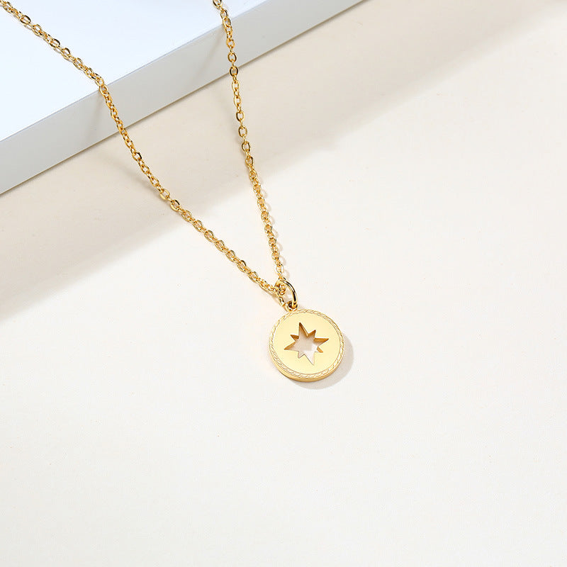 Eight Awn Star Hollow Pendant Clavicle Round Necklace