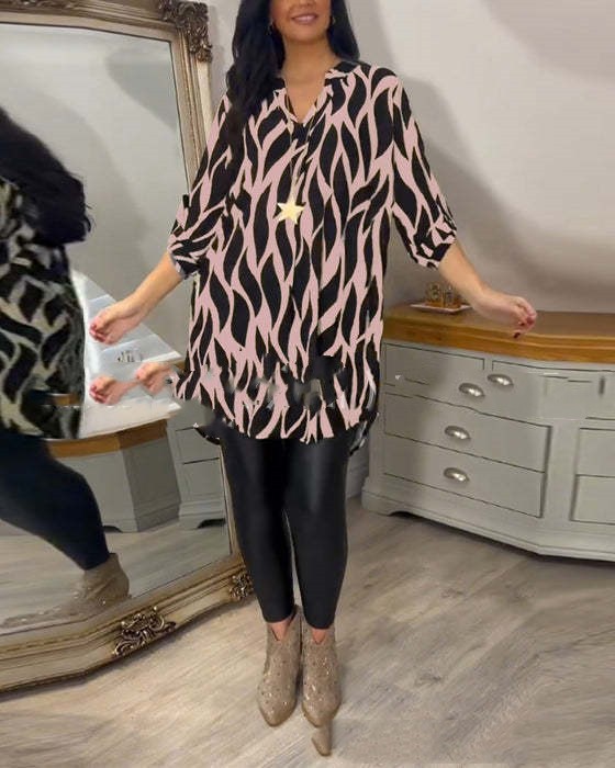 V-Neck Plus Size Half Sleeve Top Shirt with Pattern