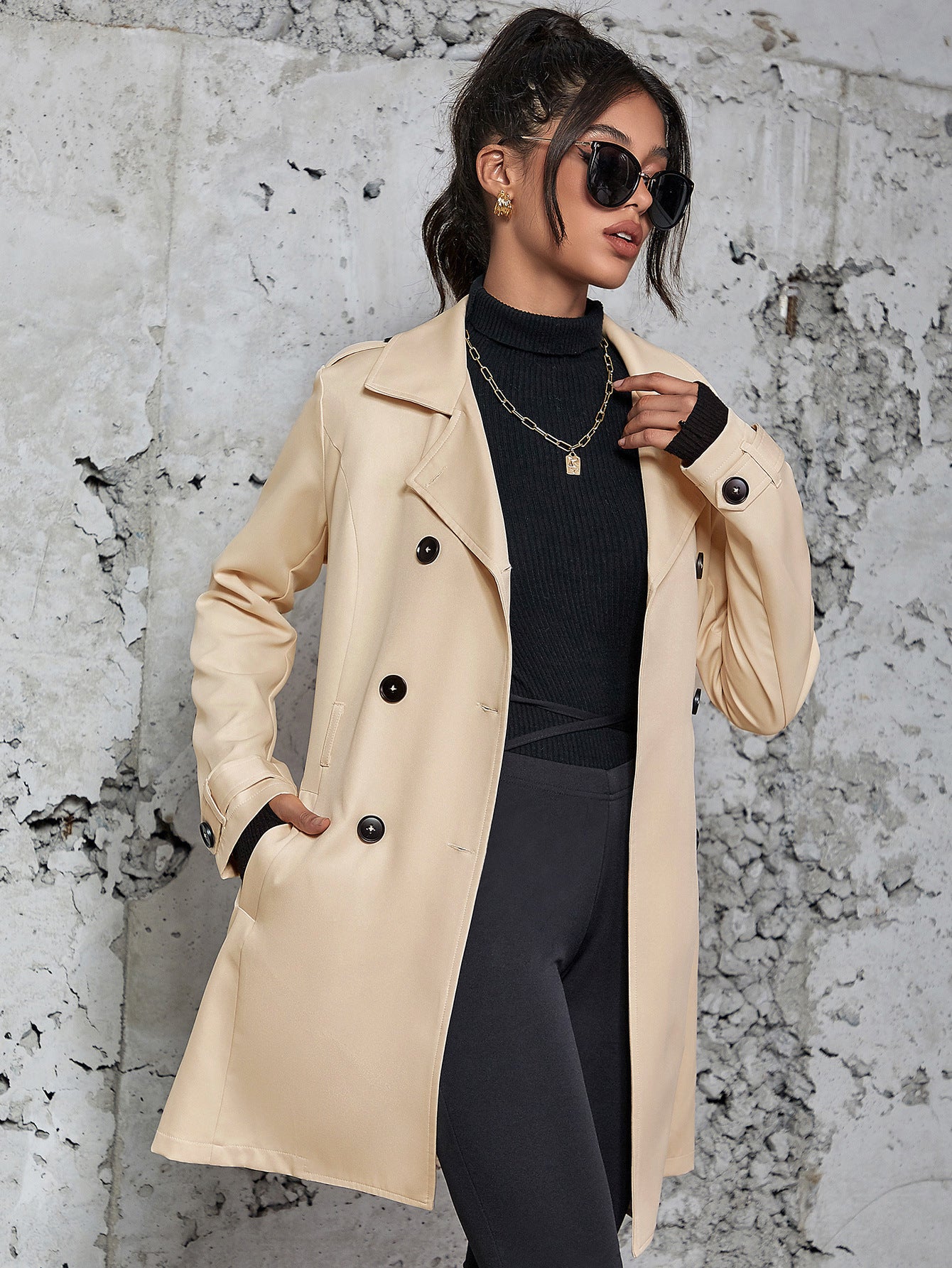 Women's Mid-Length British Style Trench Coat – Classic and Elegant Design