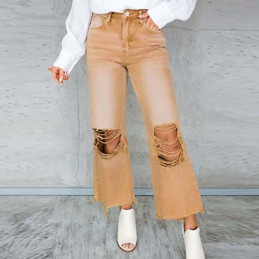 High Waist Washed Ripped Jeans for Women