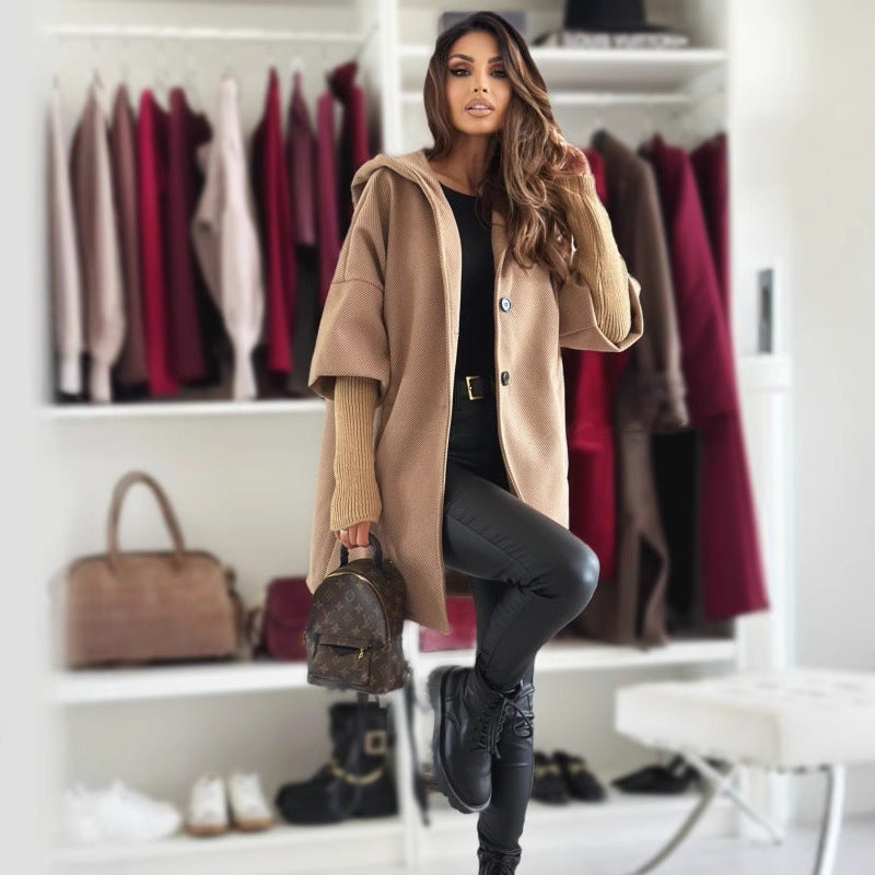 Women's Fashion Loose Hooded Woolen Coat