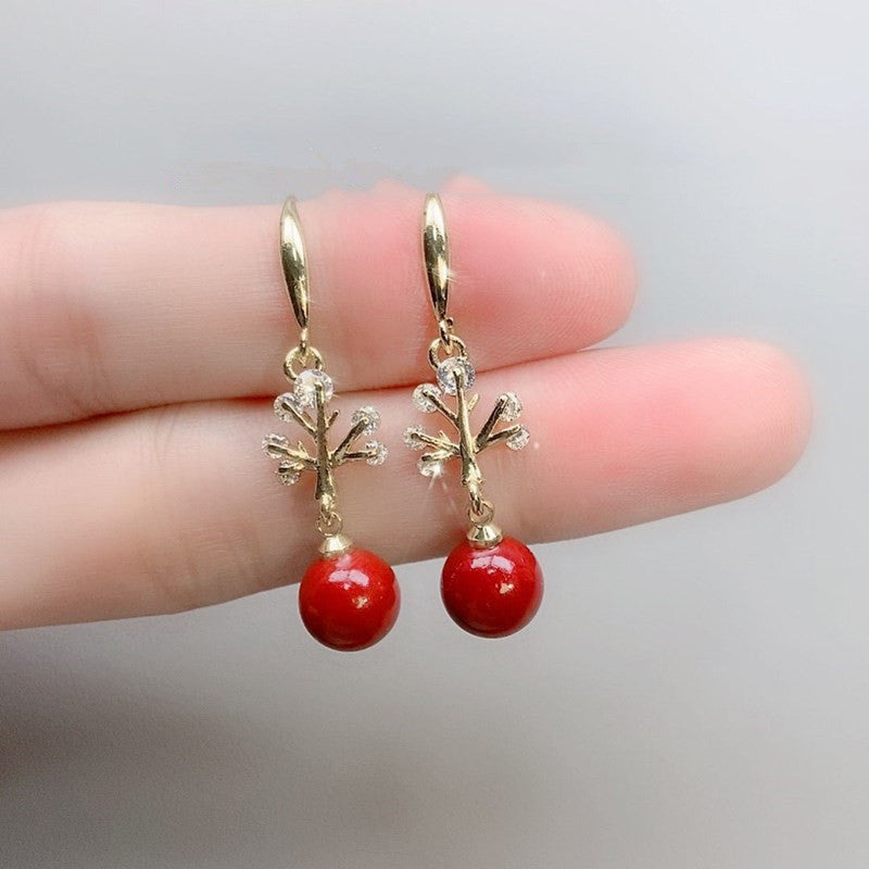 Women's Fashion Simple Raw Ore Cinnabar Ear Studs