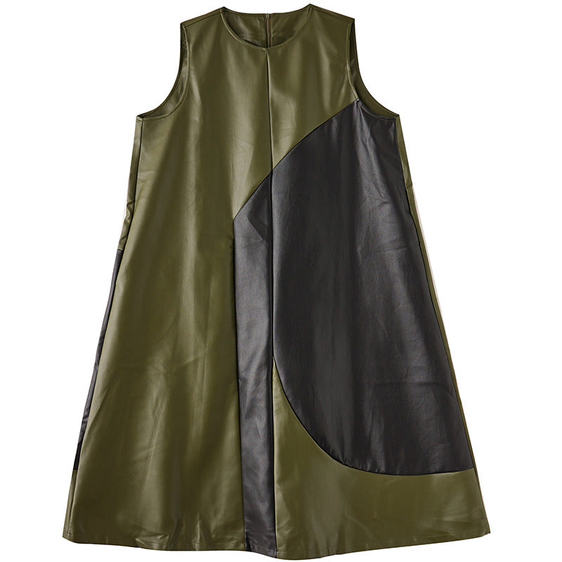 Color Contrast Patchwork Simple Graceful Vest Skirt