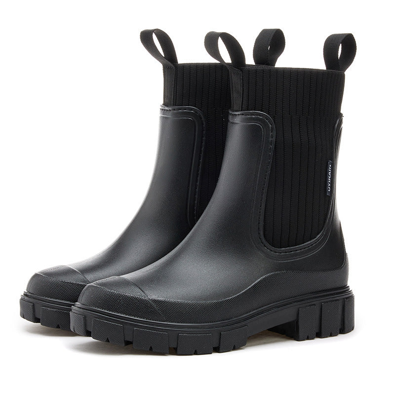 Wear-Resistant Height-Increasing Waterproof Non-Slip Outdoor Elastic Band Rain Boots for Women