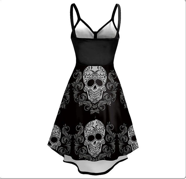 Celebrate Halloween in Style with a Skull Head Printed Slip Dress for Women